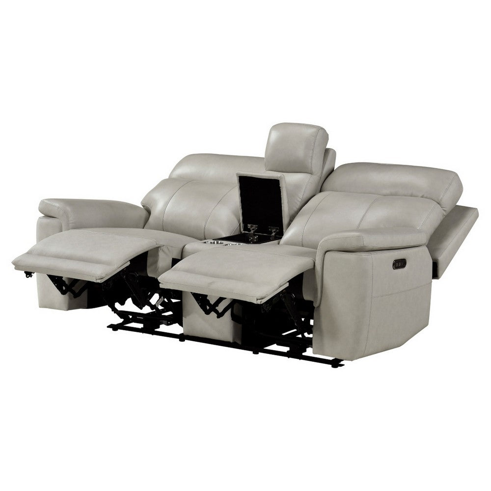 Zelda Power Reclining Loveseat | Console & Headrests | Gray Genuine Leather