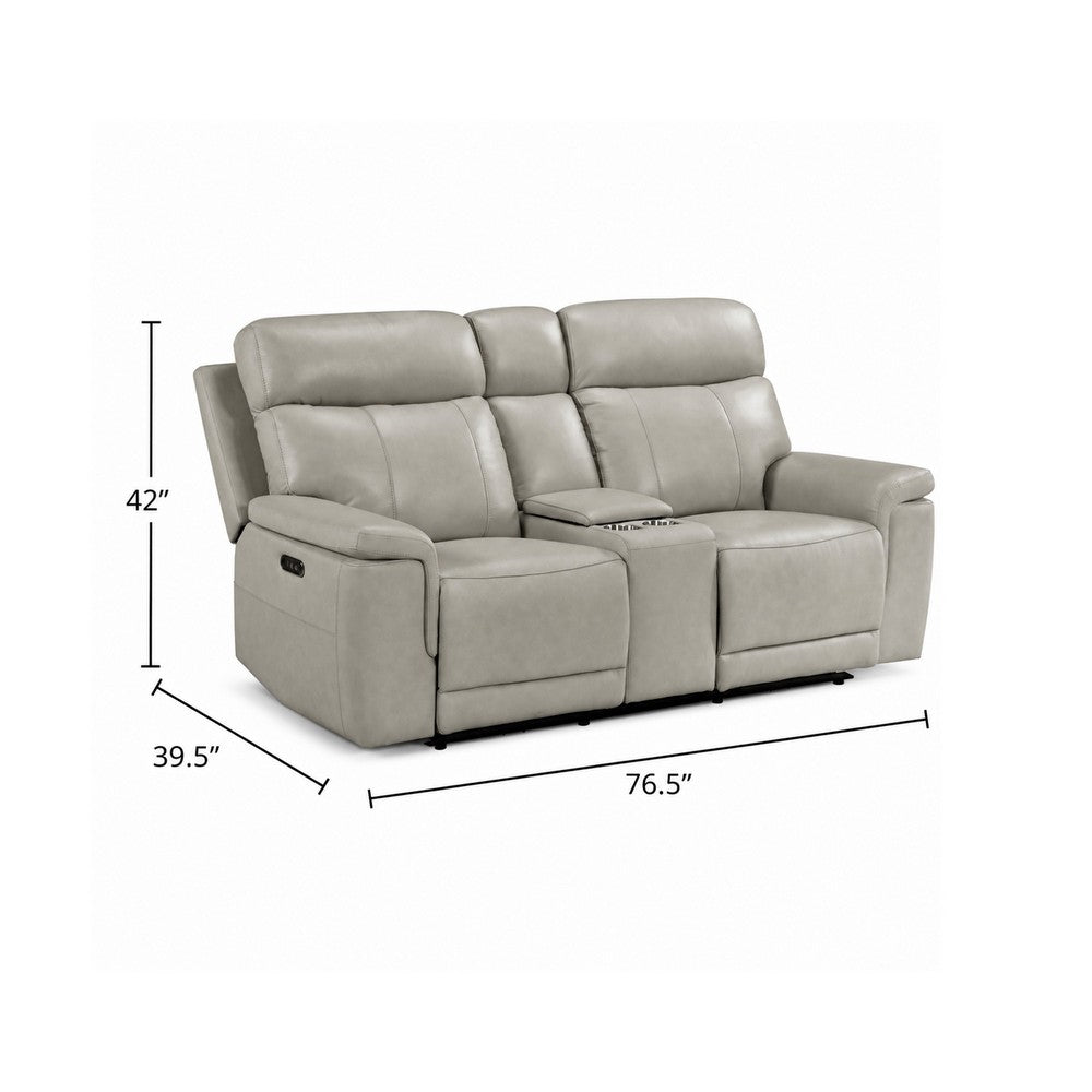 Zelda Power Reclining Loveseat | Console & Headrests | Gray Genuine Leather