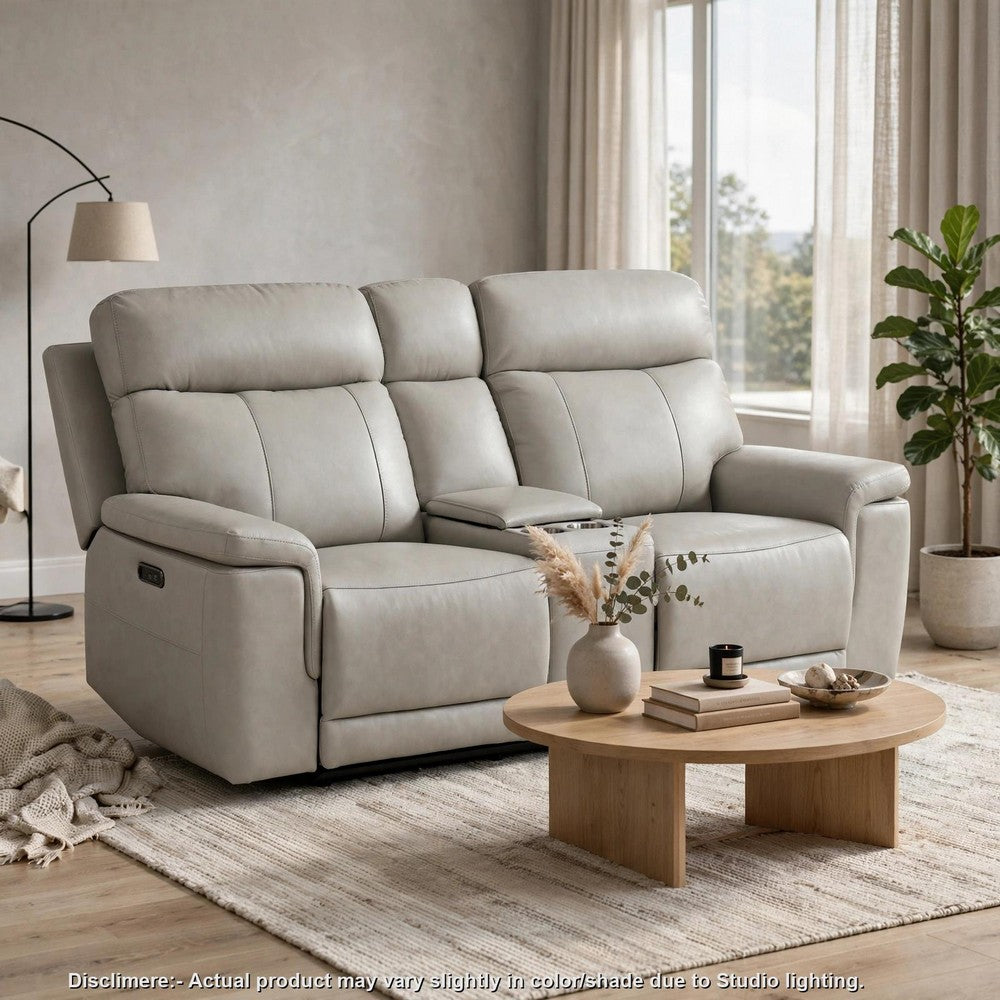 Zelda Power Reclining Loveseat | Console & Headrests | Gray Genuine Leather