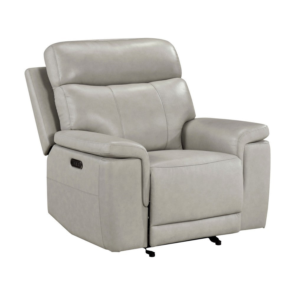 Zelda Power Glider Recliner | Power Headrest | USB | Gray Genuine Leather