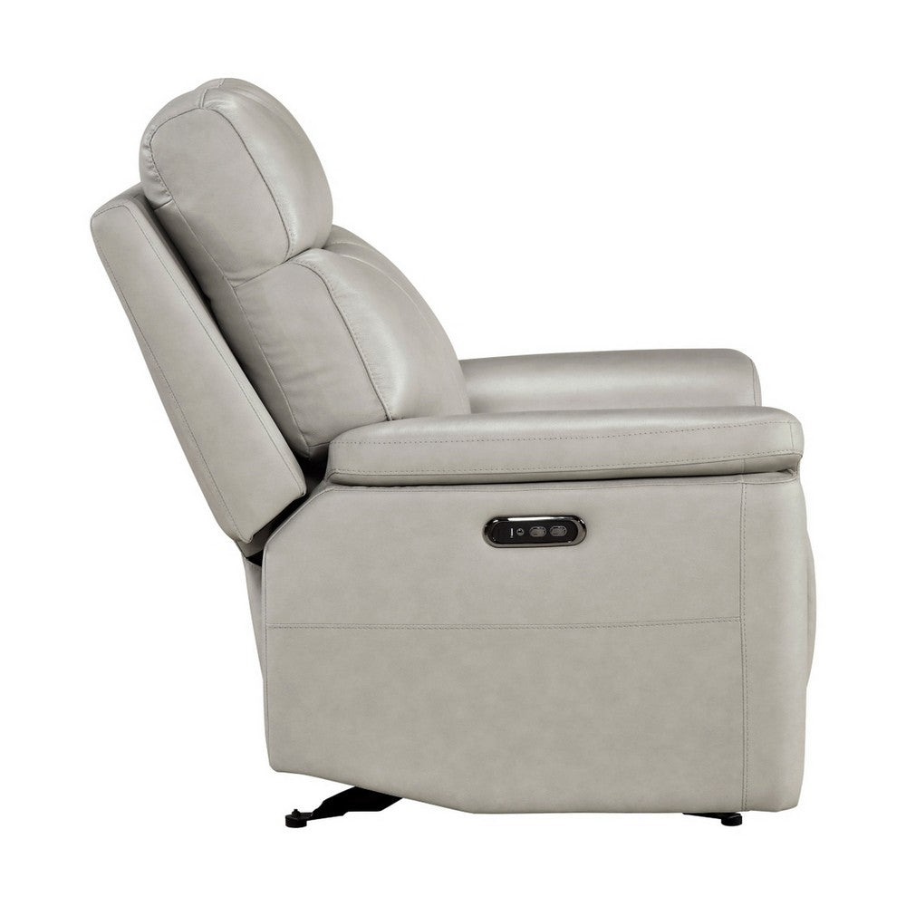Zelda Power Glider Recliner | Power Headrest | USB | Gray Genuine Leather