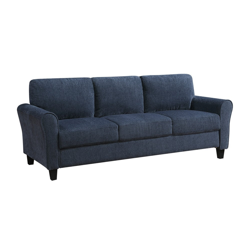 Elon 3-Seater Sofa with Black Feet | Rolled Arms | Blue Chenille | 81"