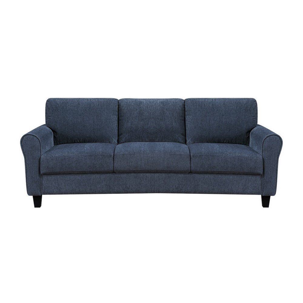 Elon 3-Seater Sofa with Black Feet | Rolled Arms | Blue Chenille | 81"