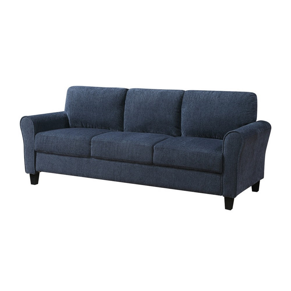 Elon 3-Seater Sofa with Black Feet | Rolled Arms | Blue Chenille | 81"