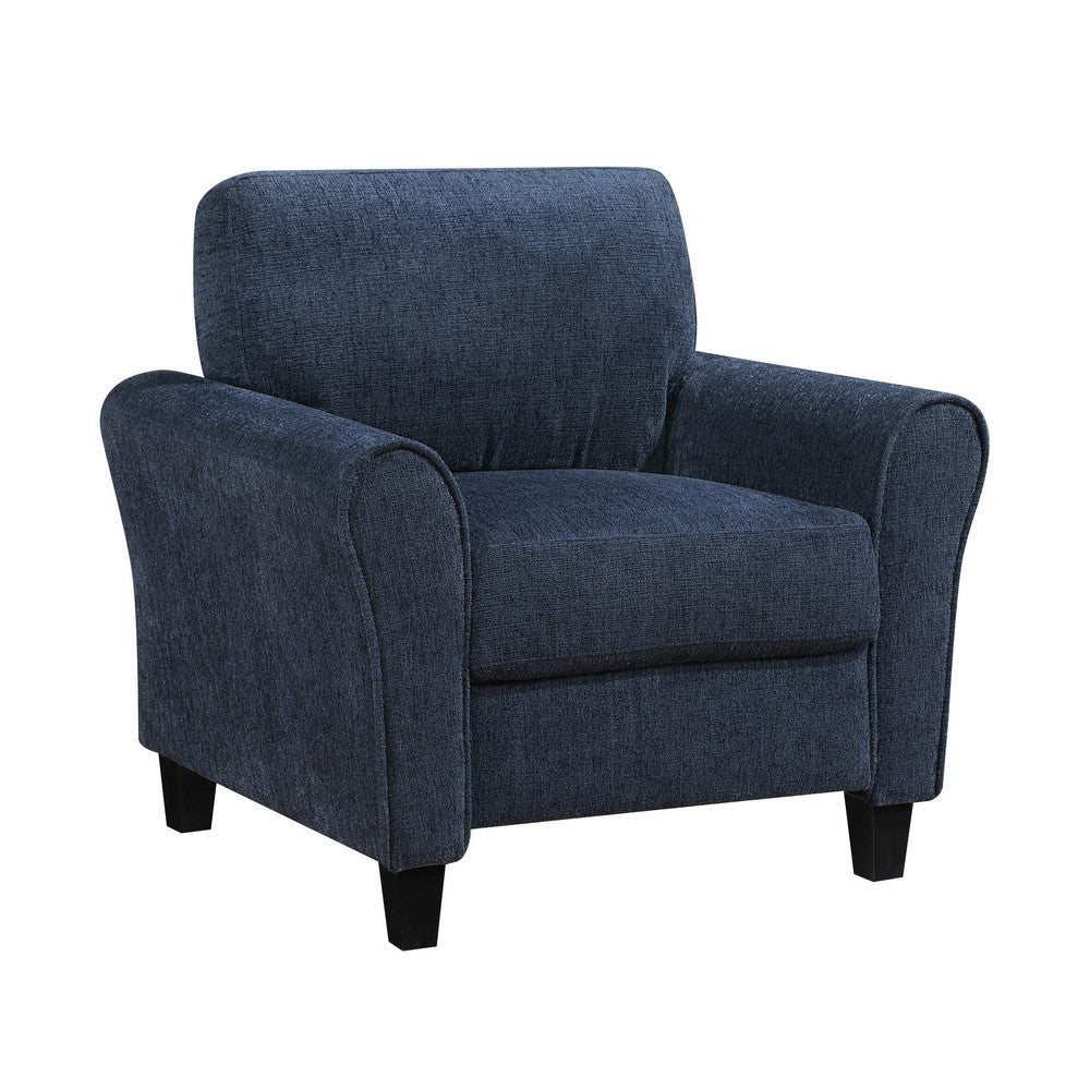 Elon Club Chair with Black Feet | Rolled Arms Design | Blue Chenille