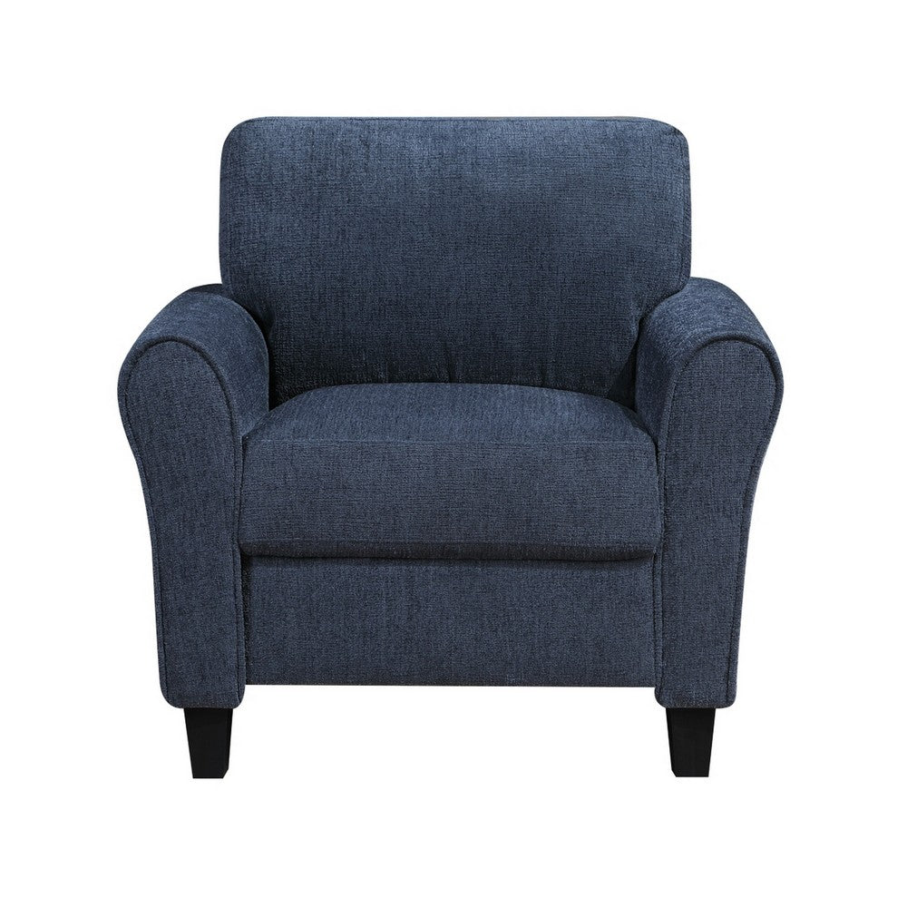 Elon Club Chair with Black Feet | Rolled Arms Design | Blue Chenille