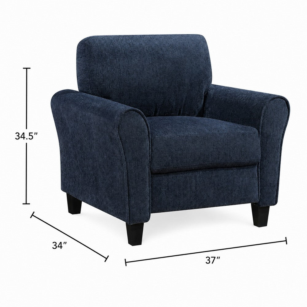 Elon Club Chair with Black Feet | Rolled Arms Design | Blue Chenille