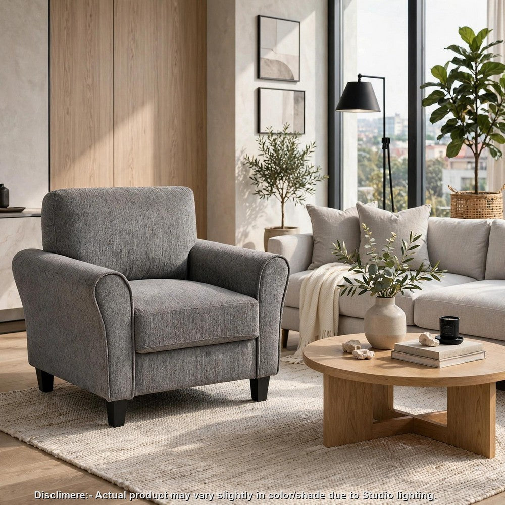 Elon Club Chair with Black Feet | Rolled Arms Design | Brown Chenille