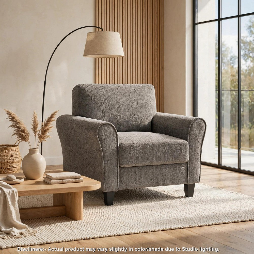 Elon Club Chair with Black Feet | Rolled Arms Design | Brown Chenille