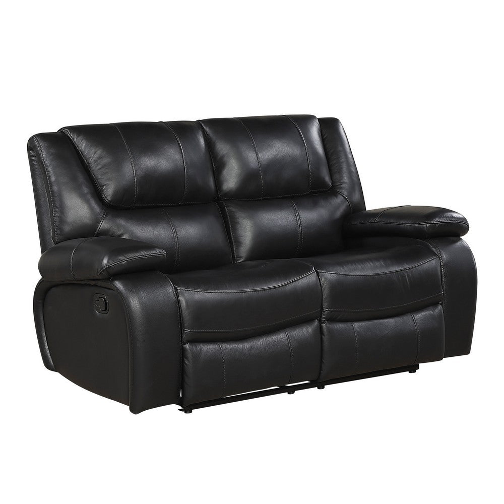 Licot Double Manual Reclining Loveseat | Foam Fill Black Top Grain Leather