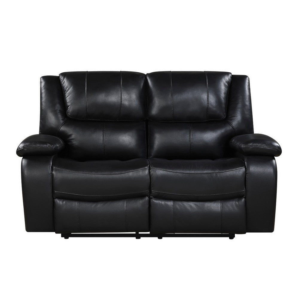 Licot Double Manual Reclining Loveseat | Foam Fill Black Top Grain Leather