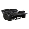 Licot Double Manual Reclining Loveseat | Foam Fill Black Top Grain Leather