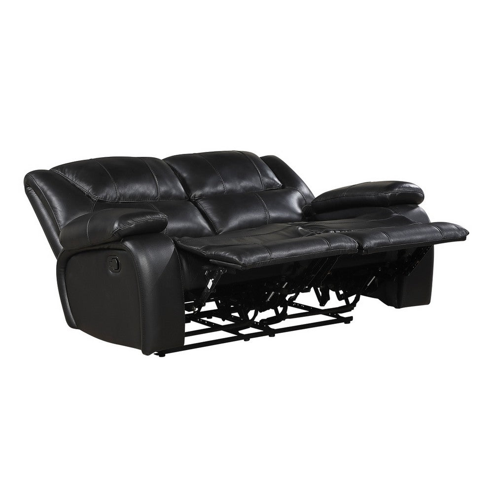 Licot Double Manual Reclining Loveseat | Foam Fill Black Top Grain Leather