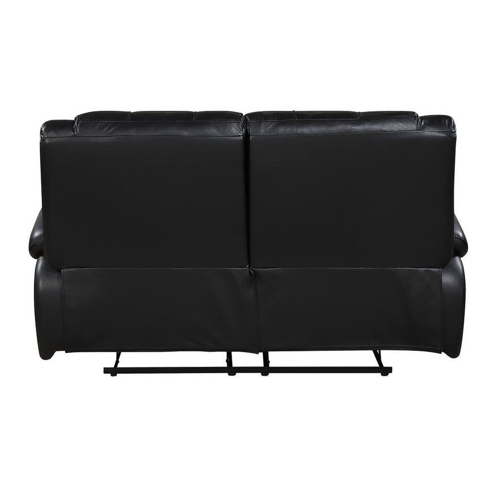 Licot Double Manual Reclining Loveseat | Foam Fill Black Top Grain Leather