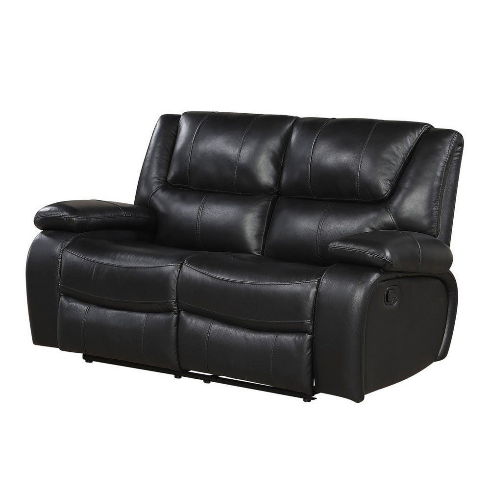 Licot Double Manual Reclining Loveseat | Foam Fill Black Top Grain Leather