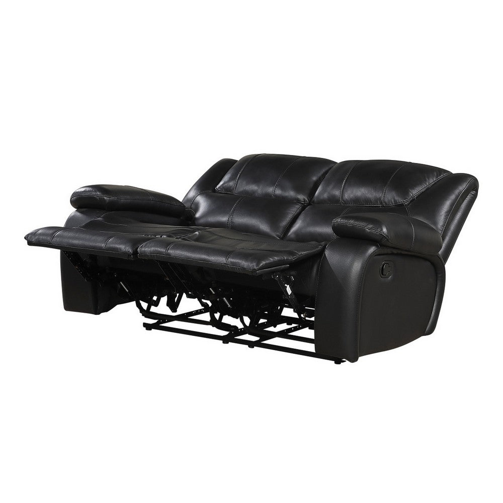 Licot Double Manual Reclining Loveseat | Foam Fill Black Top Grain Leather