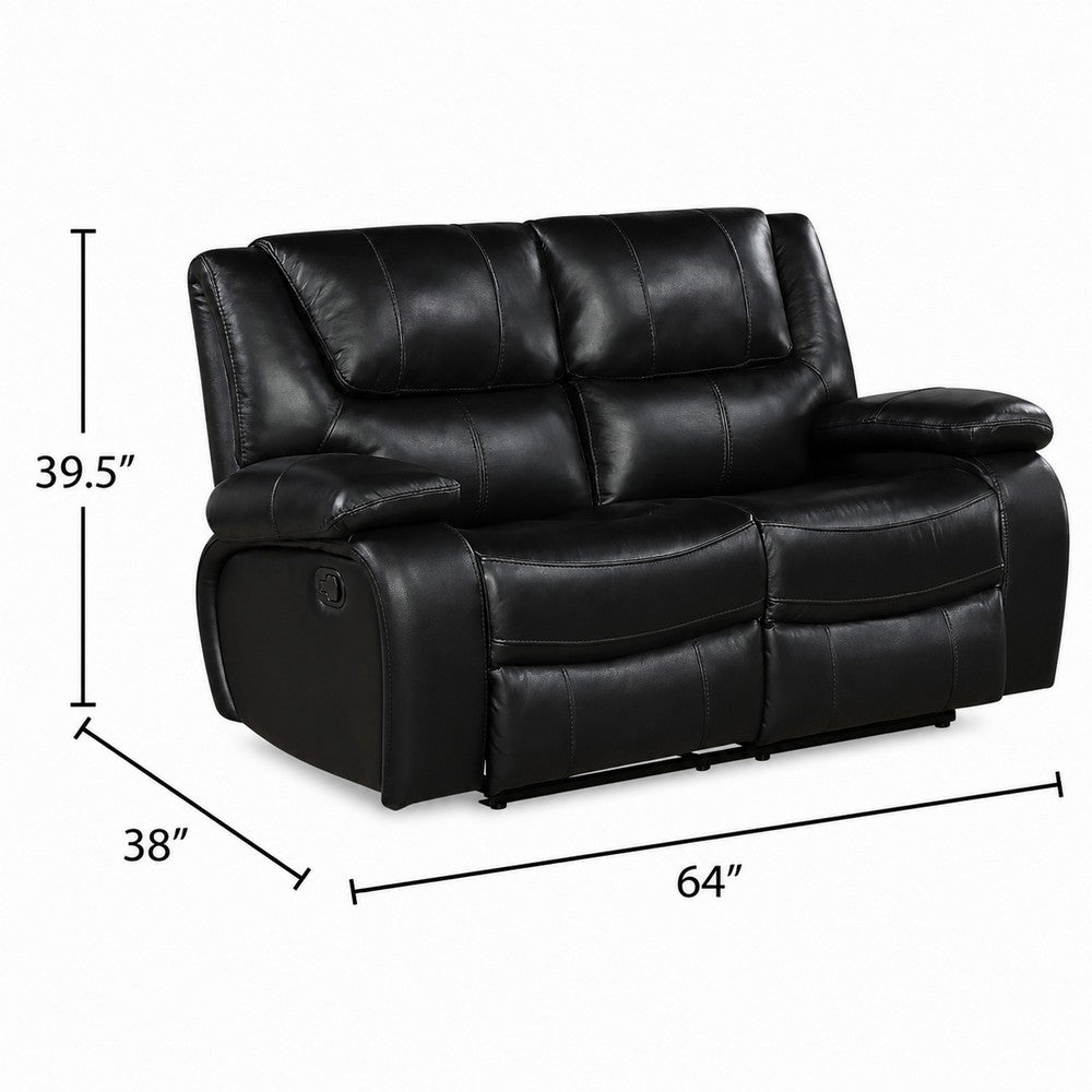 Licot Double Manual Reclining Loveseat | Foam Fill Black Top Grain Leather