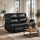 Licot Double Manual Reclining Loveseat | Foam Fill Black Top Grain Leather