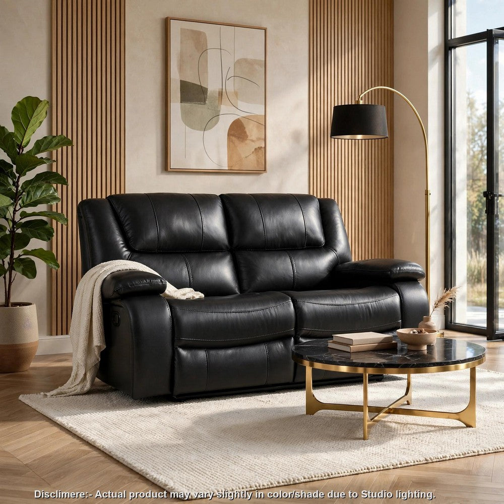 Licot Double Manual Reclining Loveseat | Foam Fill Black Top Grain Leather
