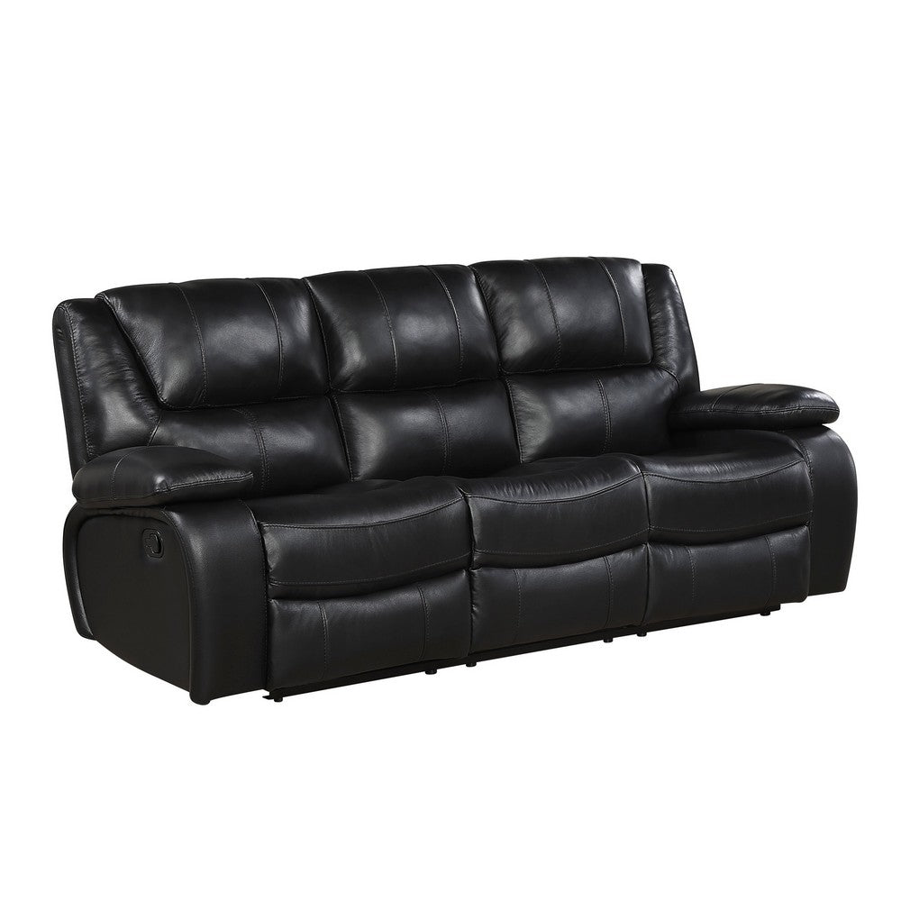 Licot Double Manual Reclining Sofa | 3 Seater | Black Top Grain Leather