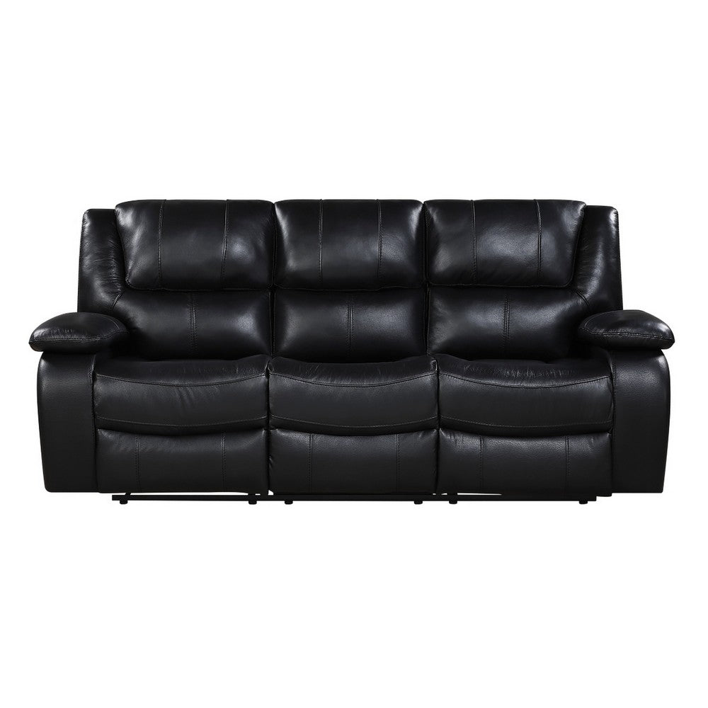 Licot Double Manual Reclining Sofa | 3 Seater | Black Top Grain Leather