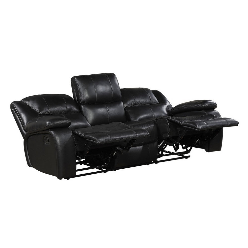 Licot Double Manual Reclining Sofa | 3 Seater | Black Top Grain Leather