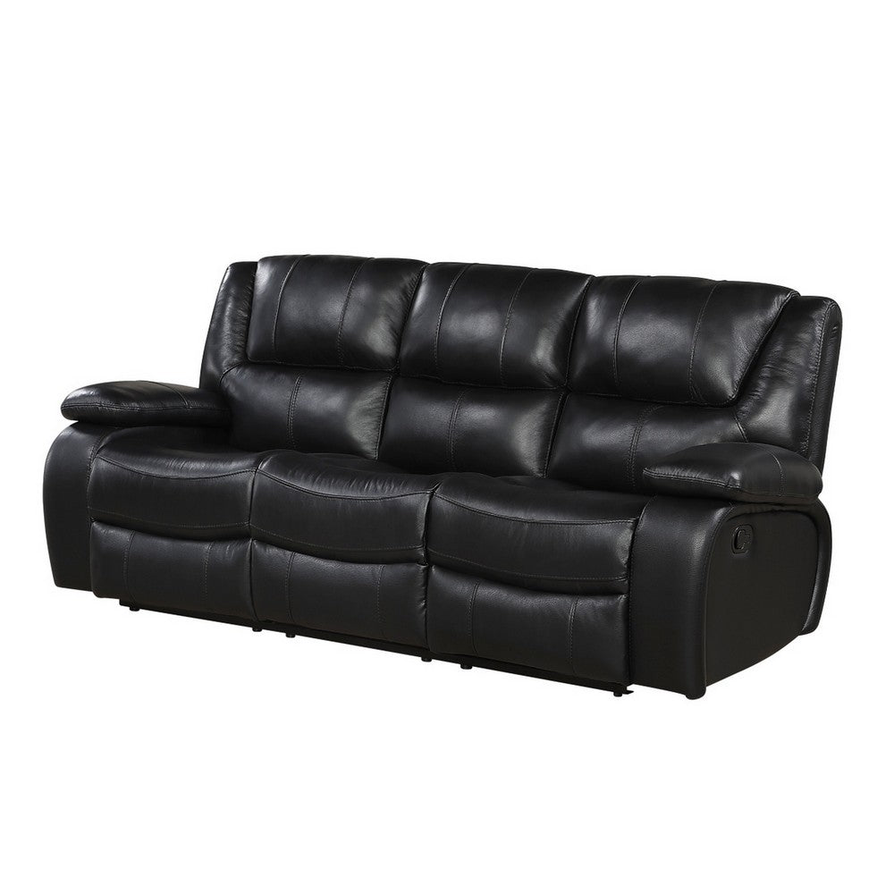 Licot Double Manual Reclining Sofa | 3 Seater | Black Top Grain Leather