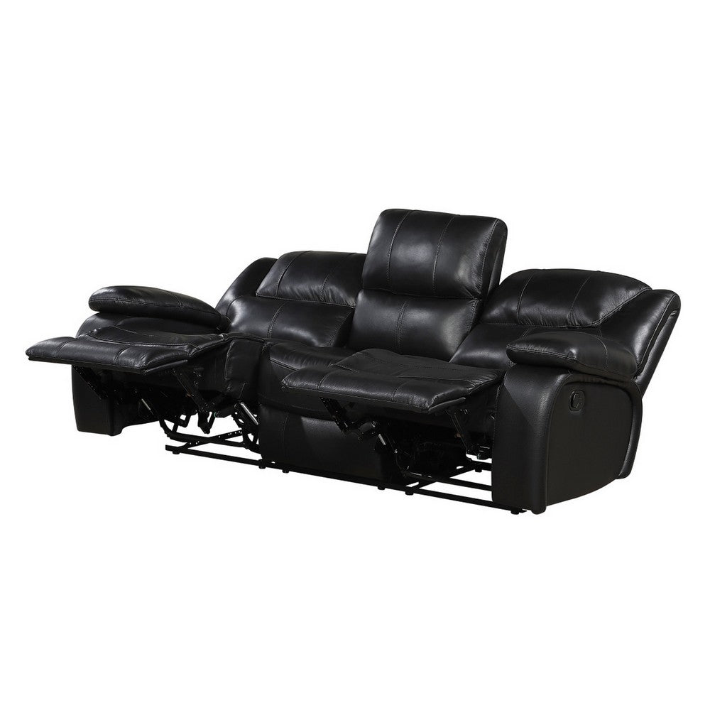 Licot Double Manual Reclining Sofa | 3 Seater | Black Top Grain Leather
