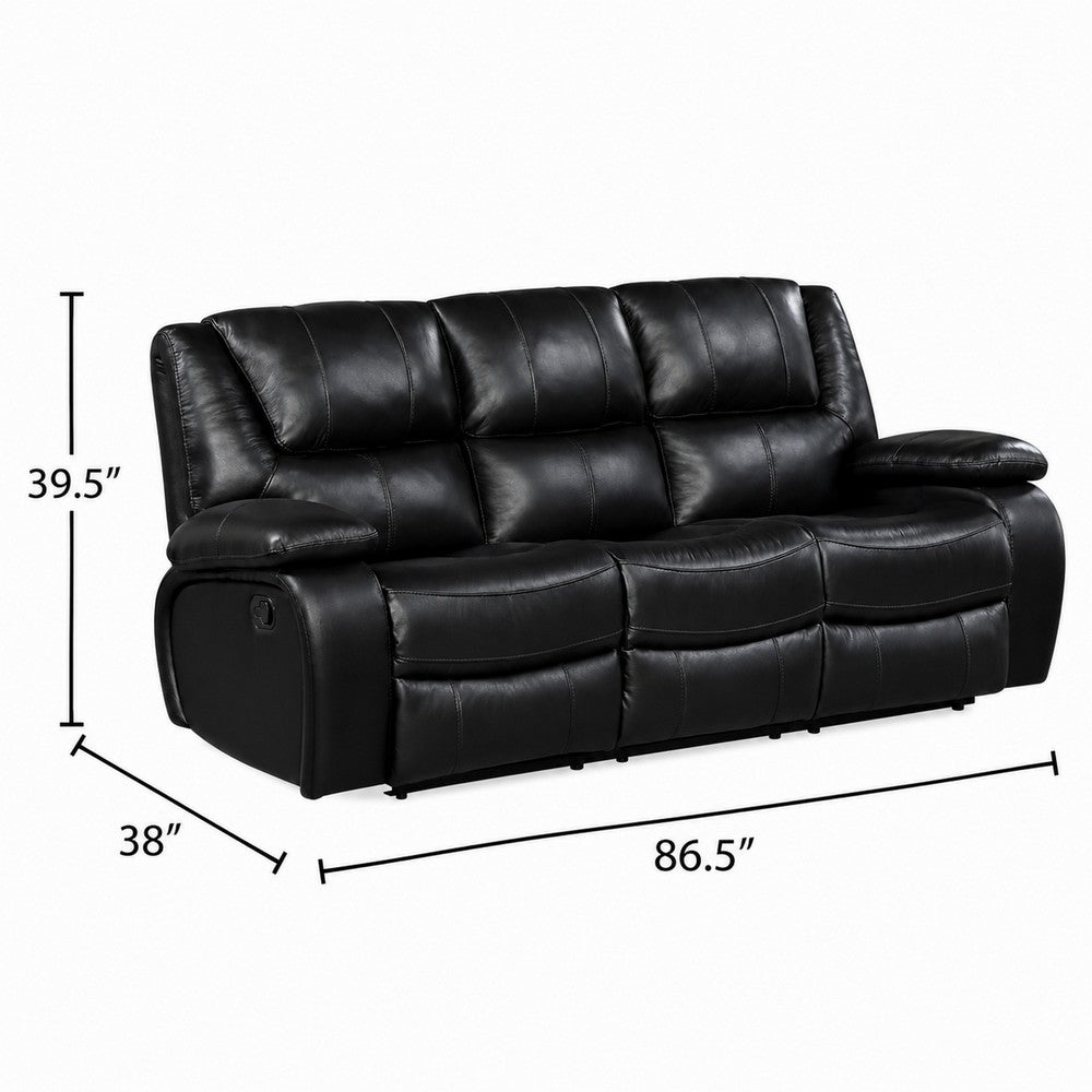 Licot Double Manual Reclining Sofa | 3 Seater | Black Top Grain Leather