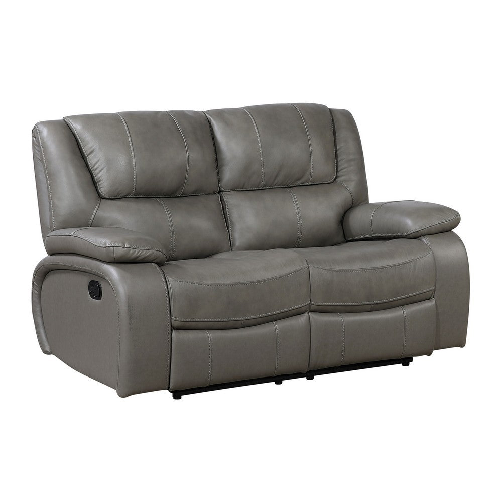 Licot Double Manual Reclining Loveseat | Foam Fill Gray Top Grain Leather