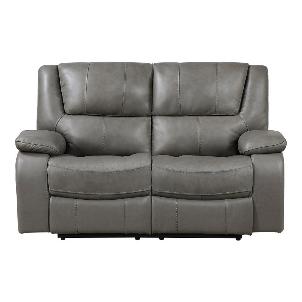 Licot Double Manual Reclining Loveseat | Foam Fill Gray Top Grain Leather