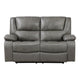 Licot Double Manual Reclining Loveseat | Foam Fill Gray Top Grain Leather