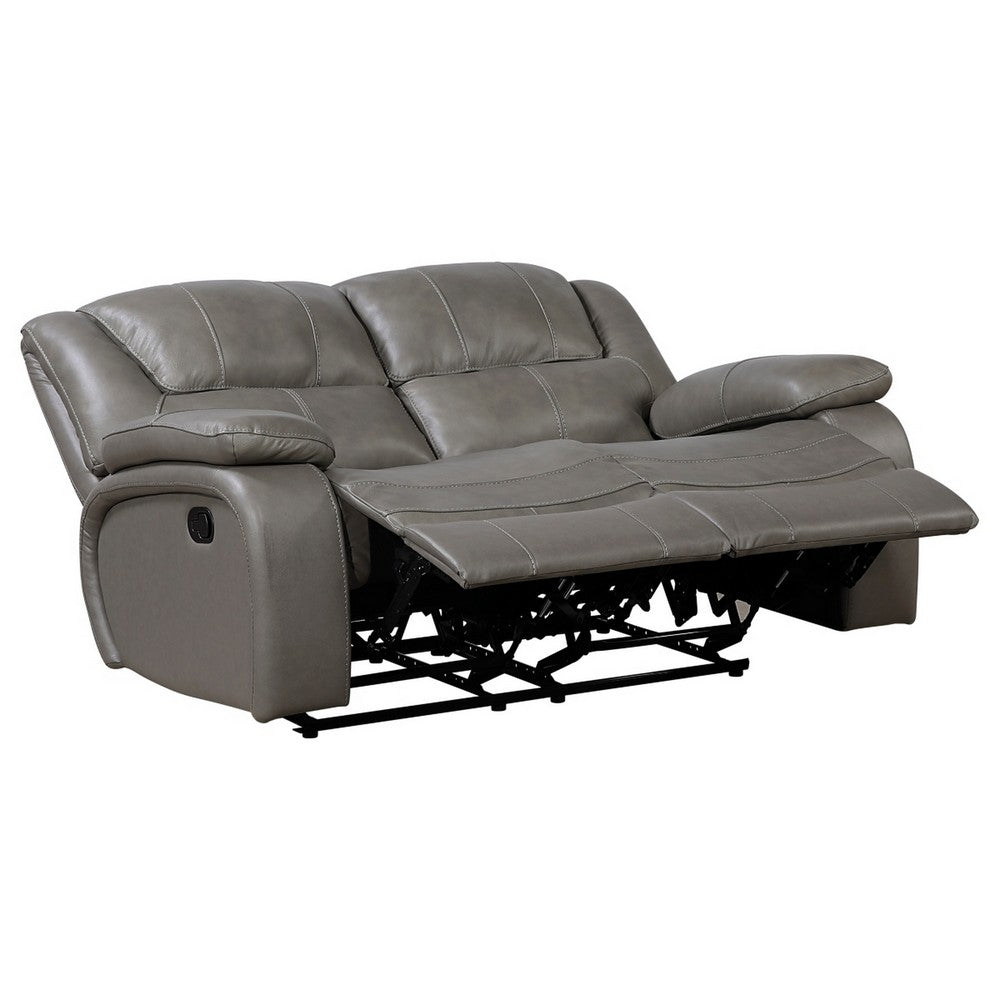 Licot Double Manual Reclining Loveseat | Foam Fill Gray Top Grain Leather