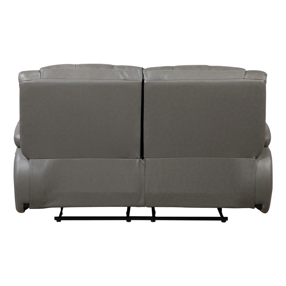 Licot Double Manual Reclining Loveseat | Foam Fill Gray Top Grain Leather