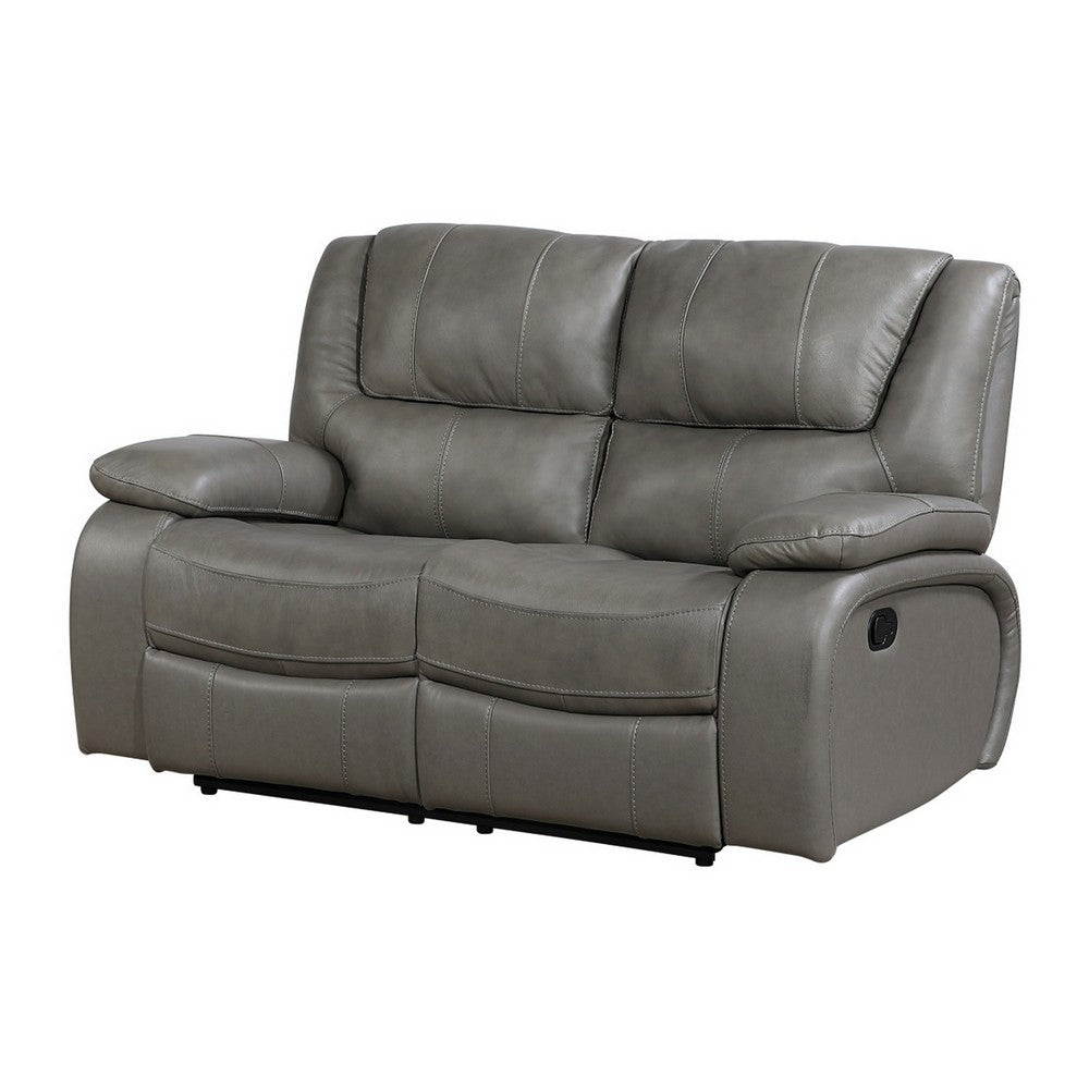 Licot Double Manual Reclining Loveseat | Foam Fill Gray Top Grain Leather