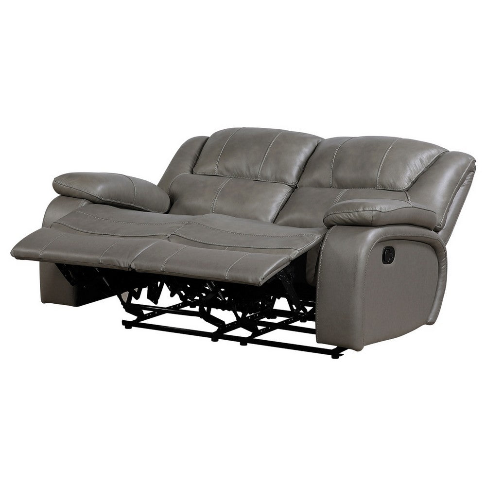 Licot Double Manual Reclining Loveseat | Foam Fill Gray Top Grain Leather