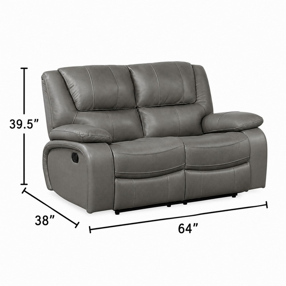 Licot Double Manual Reclining Loveseat | Foam Fill Gray Top Grain Leather