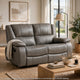 Licot Double Manual Reclining Loveseat | Foam Fill Gray Top Grain Leather