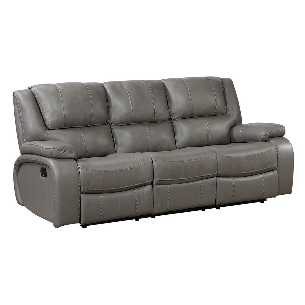 Licot Double Manual Reclining Sofa | 3 Seater | Gray Top Grain Leather