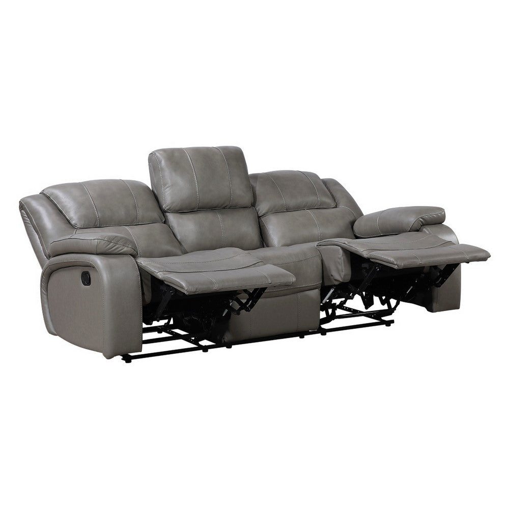 Licot Double Manual Reclining Sofa | 3 Seater | Gray Top Grain Leather