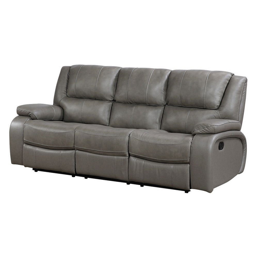 Licot Double Manual Reclining Sofa | 3 Seater | Gray Top Grain Leather