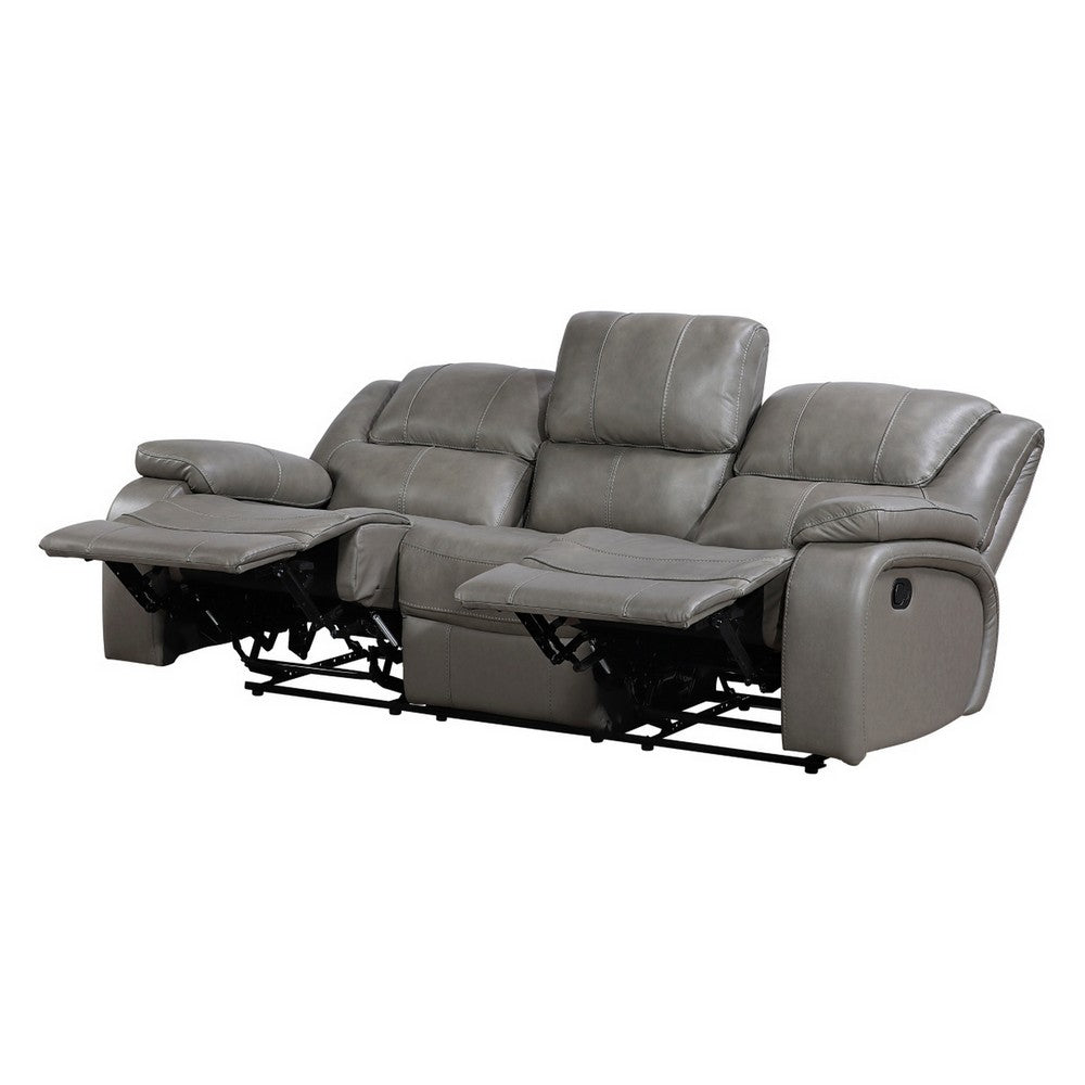 Licot Double Manual Reclining Sofa | 3 Seater | Gray Top Grain Leather
