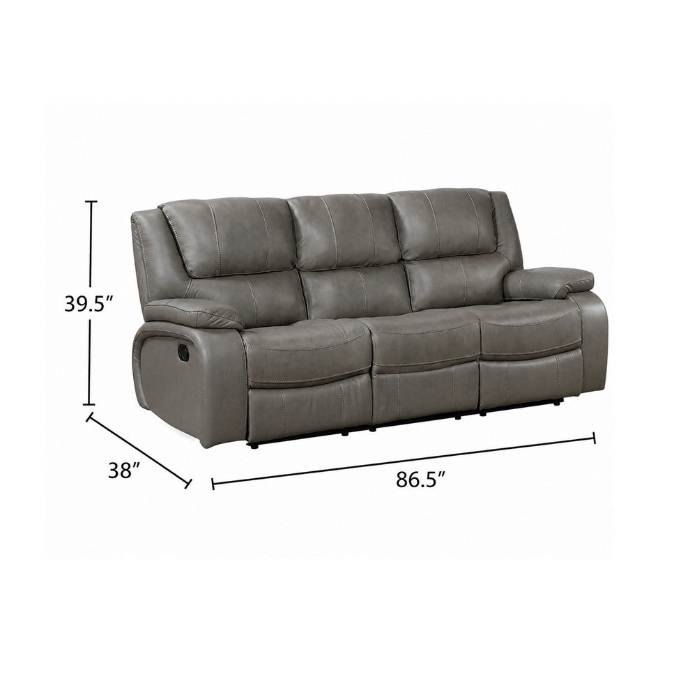 Licot Double Manual Reclining Sofa | 3 Seater | Gray Top Grain Leather
