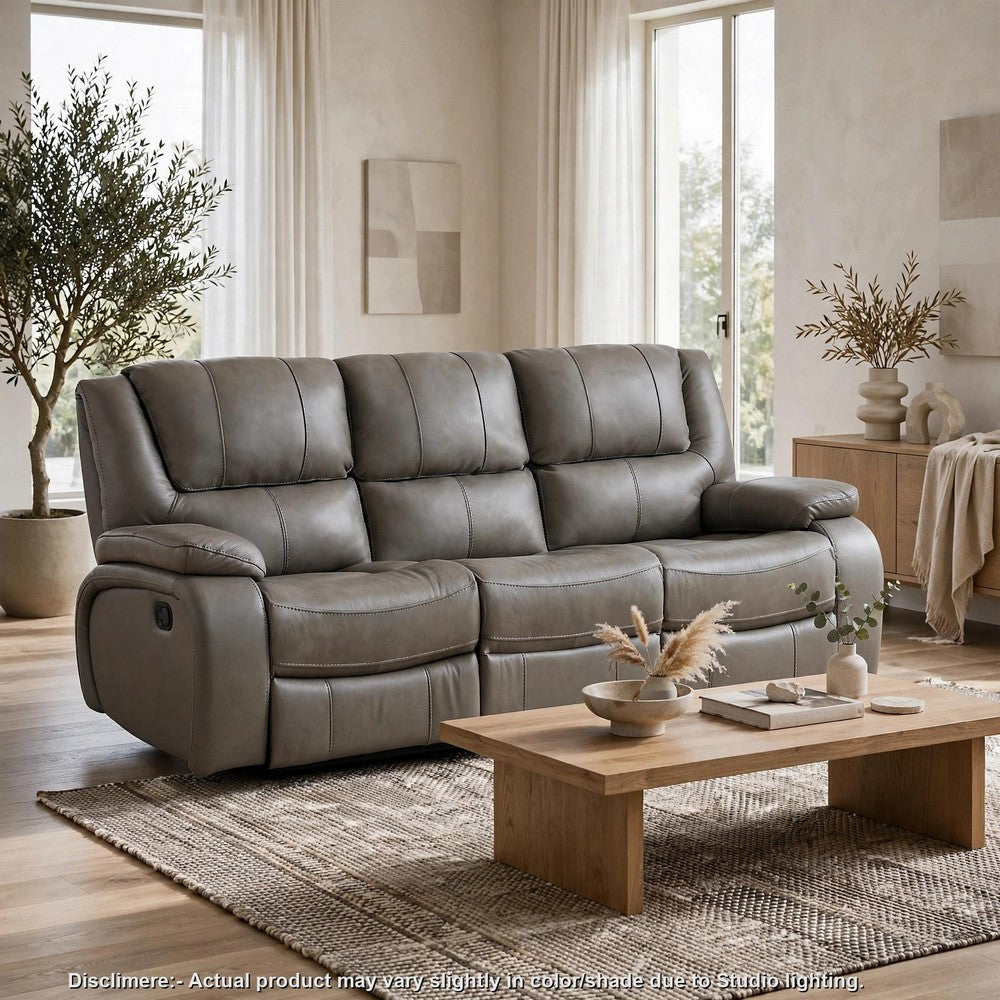 Licot Double Manual Reclining Sofa | 3 Seater | Gray Top Grain Leather