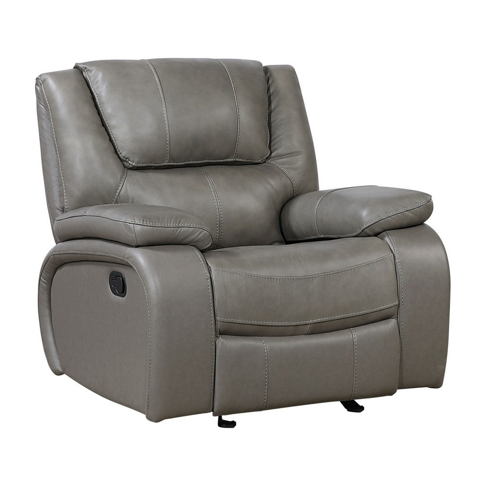 Licot Manual Glider Reclining Chair | Foam Fill  Gray Top Grain Leather