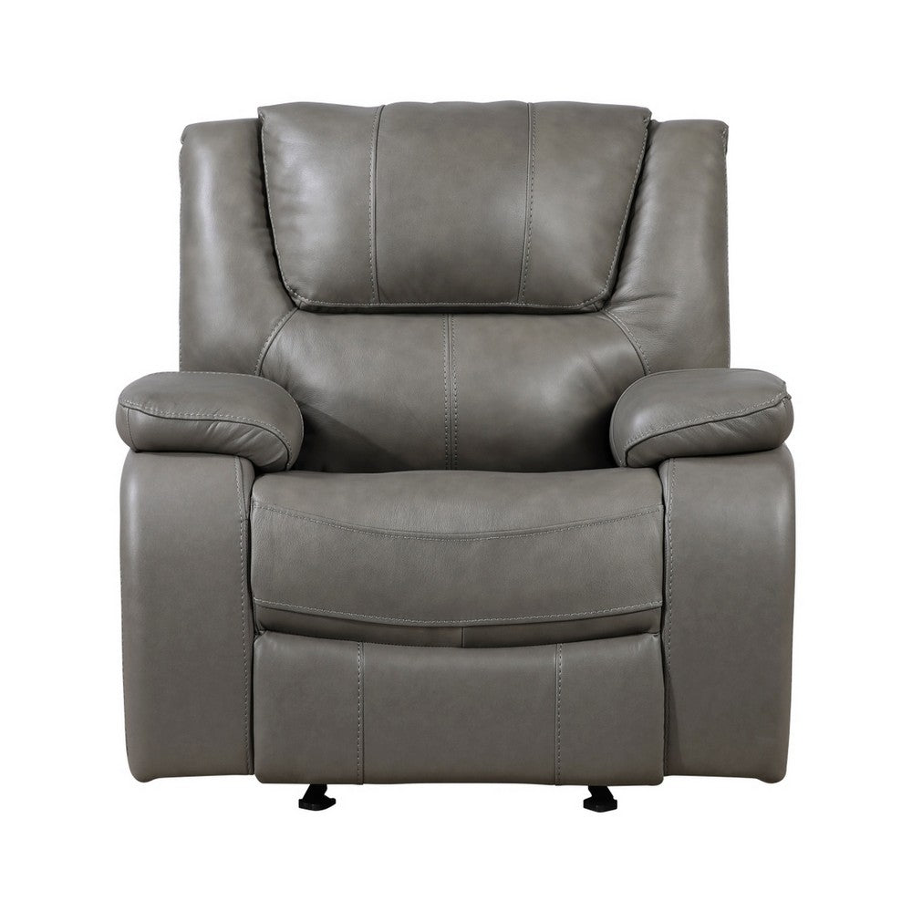 Licot Manual Glider Reclining Chair | Foam Fill  Gray Top Grain Leather