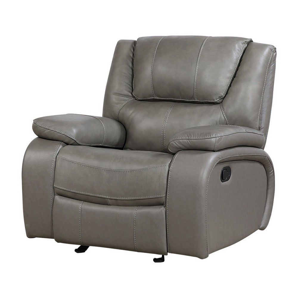 Licot Manual Glider Reclining Chair | Foam Fill  Gray Top Grain Leather