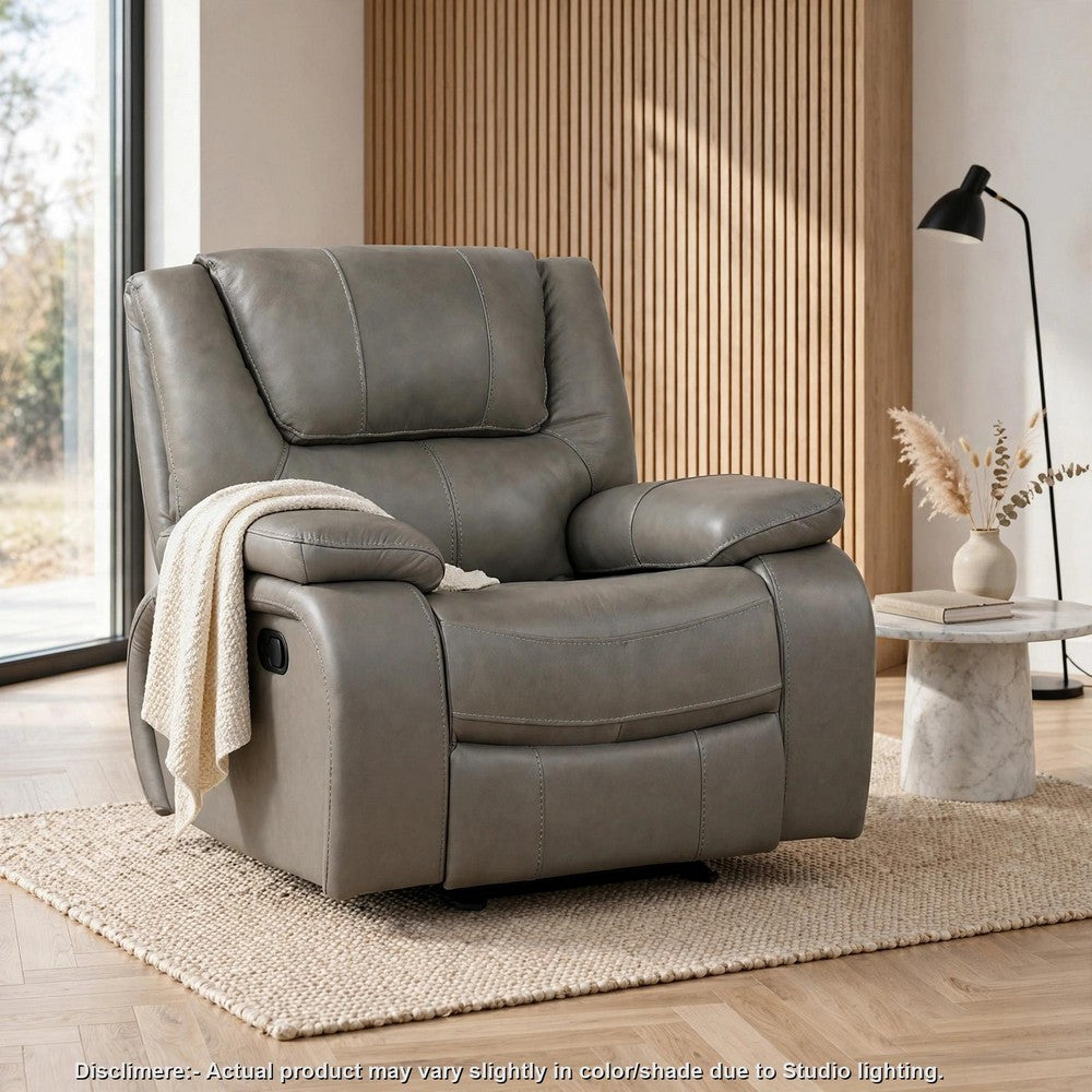 Licot Manual Glider Reclining Chair | Foam Fill  Gray Top Grain Leather