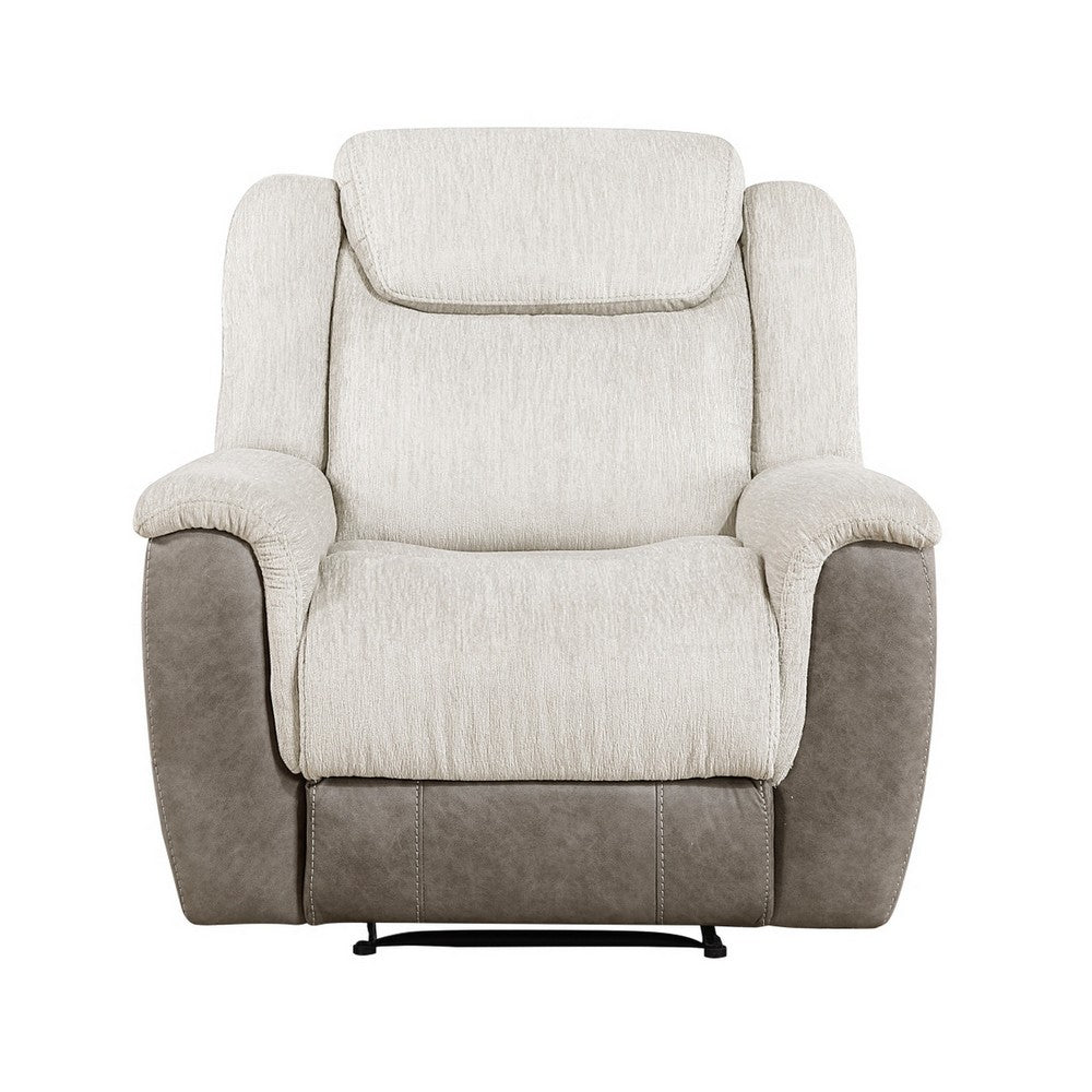Feo Manual Reclining Chair | Foam Fill Beige Chenille and Taupe Microfiber