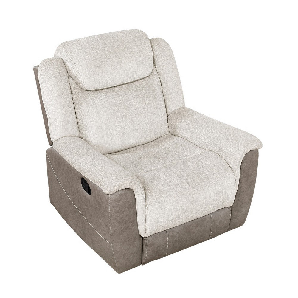 Feo Manual Reclining Chair | Foam Fill Beige Chenille and Taupe Microfiber